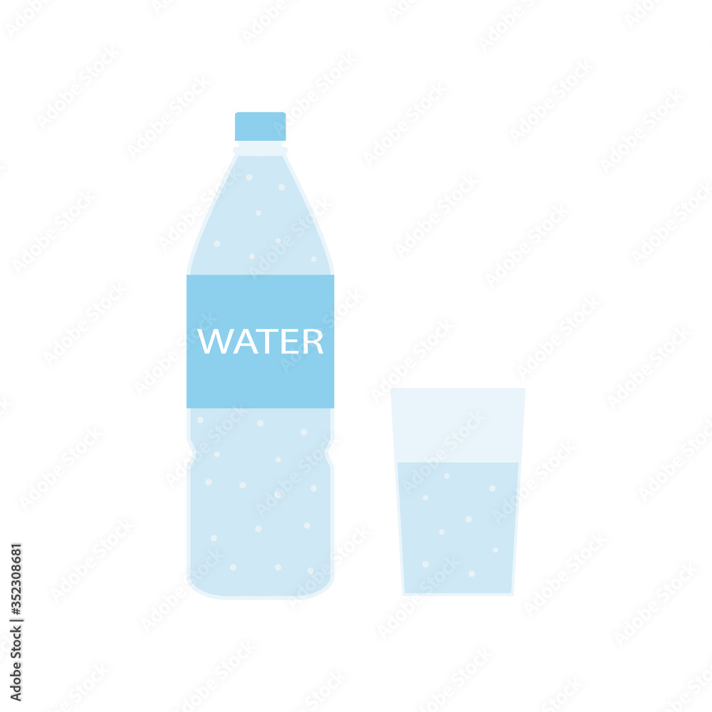 Plastic bottle of water and glass vector illustration isolated on white background. Plastic bottle of water and glass vector illustration isolated on white background.