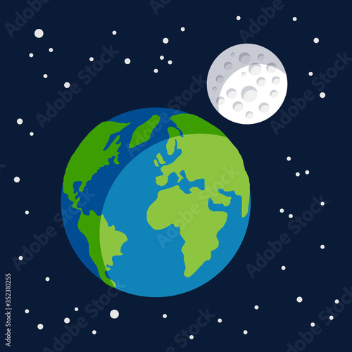 Earth planet earth globe with its moon satellite with craters spinning around it