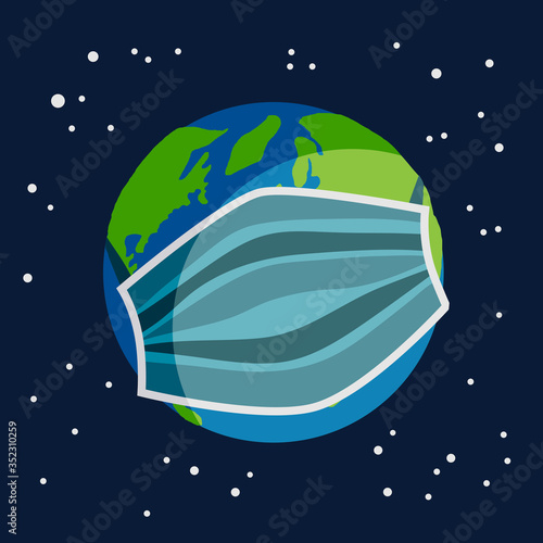 earth planet earth globe with a medical mask on protecting yourself from a pandemic