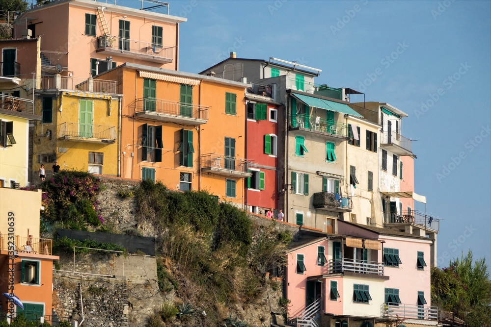 view of Manarola vilage in Cinque Terre with it's marvelous vivid houses on rocks near the sea