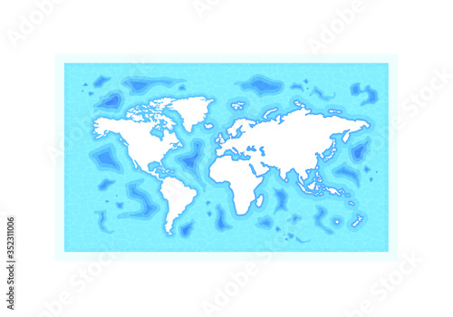 Vector design illustration. Concept graphics on a white background. Blue world maps with water texture. Element, icon for web design infographics, sites and game.