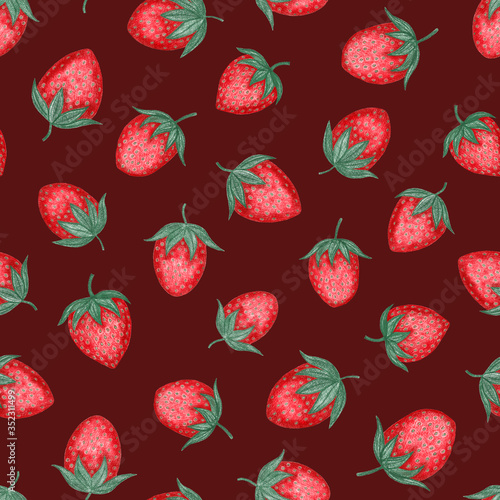 Canvastavla Pattern with strauberry on wine-colored background