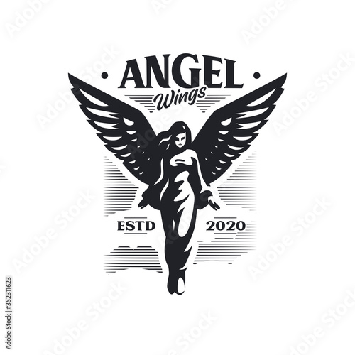 Woman angel with wings takes off