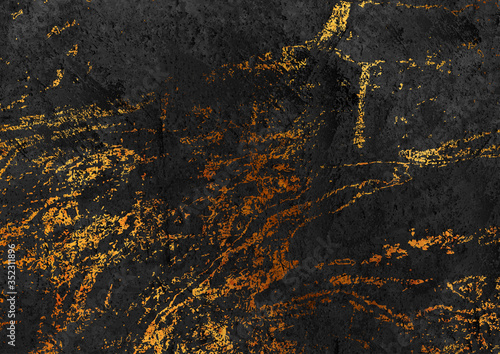 Abstract black and golden grunge marble stone texture background. Vector illustration