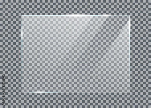 Glass plate on transparent background. Realistic window mockup with effect of light reflection.