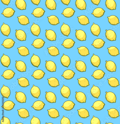 Lemons on blue background. Vector bright print.