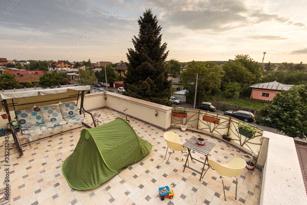 Enjoy adventure at home and staying in tent on the terrace. Enjoying sunrise from home during covid-19 pandemic