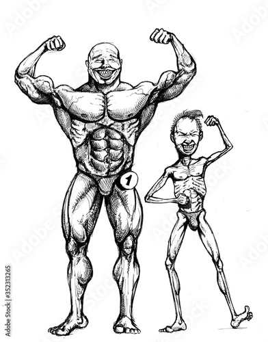 Funny bodybuilders on the sport competition. Hand made drawing.  © Lunstream