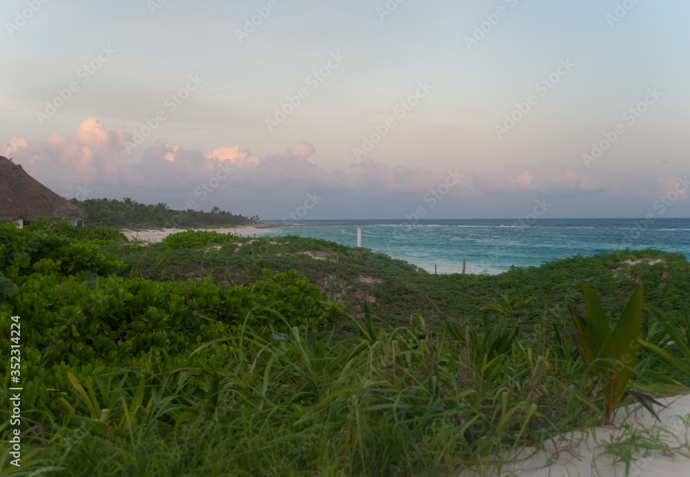 Fototapeta premium Beautiful beach scene at Xcacel Mexico, Mayan Riviera