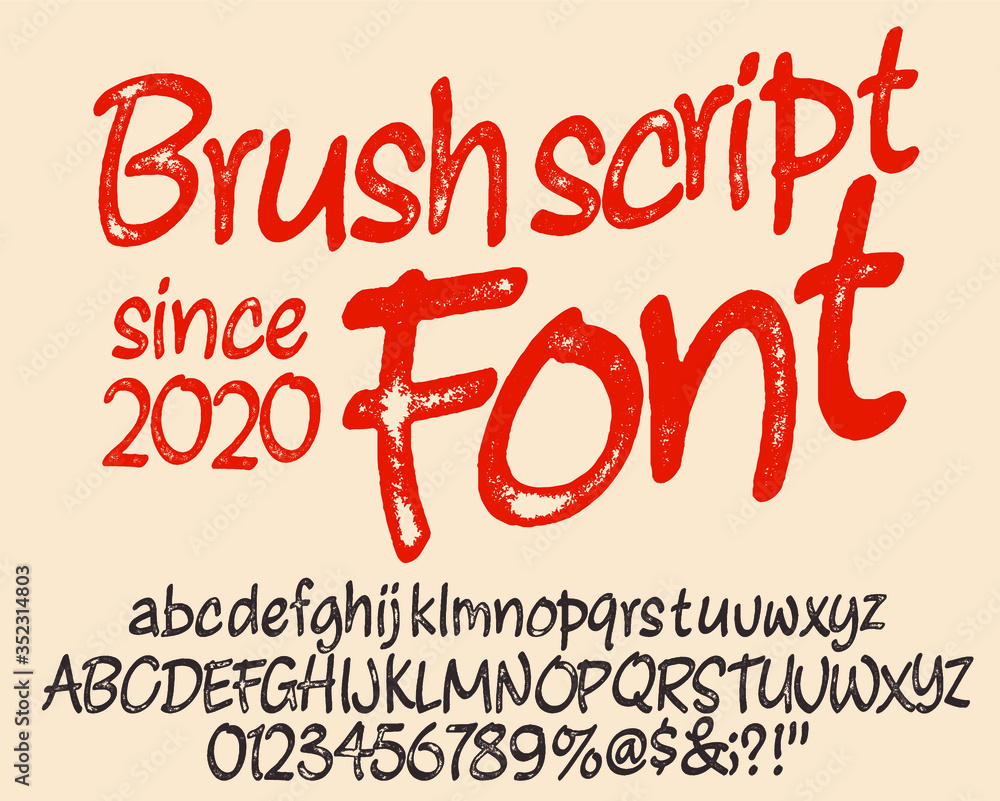 Vintage Brush Script Modern Alphabet. Retro Typeface. Textured unique