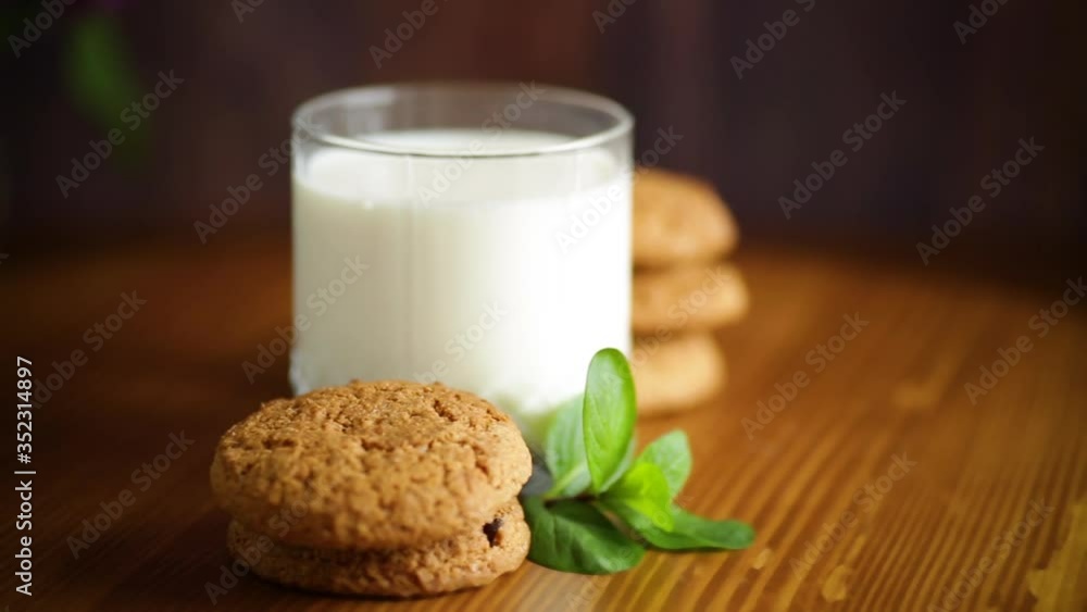 oatmeal cookies with a glass of fresh milk for breakfast oatmeal cookies with a glass of fresh milk for breakfast