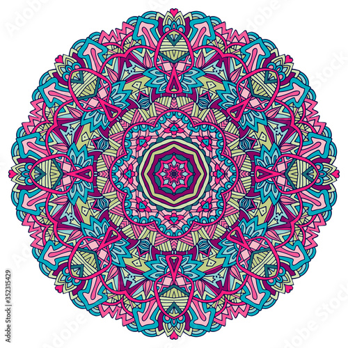 Colorful festive floral mandala round ornamental folk art style