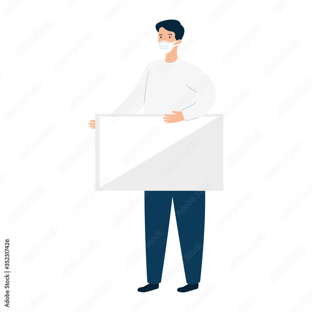 man using protective surgical mask for covid 19 prevention with label vector illustration design man using protective surgical mask for covid 19 prevention with label vector illustration design