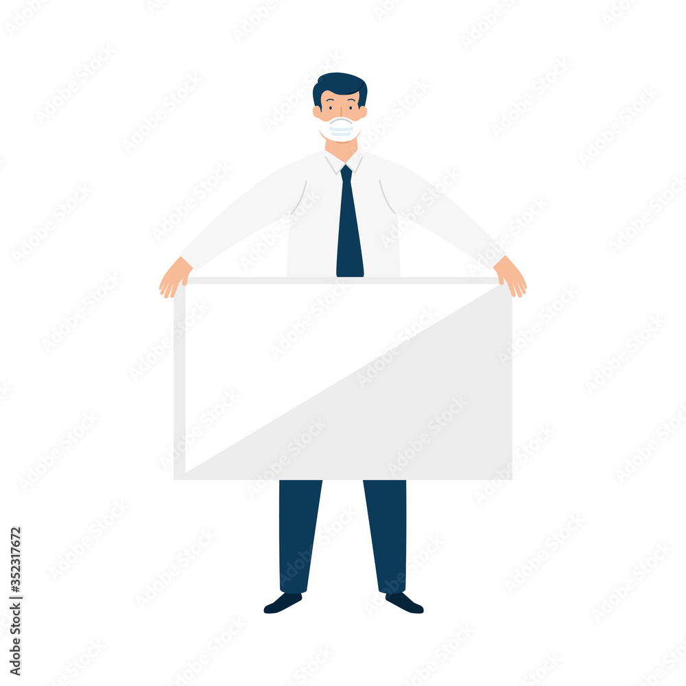 businessman wearing surgical mask, health care and prevention concept with label vector illustration design businessman wearing surgical mask, health care and prevention concept with label vector illustration design
