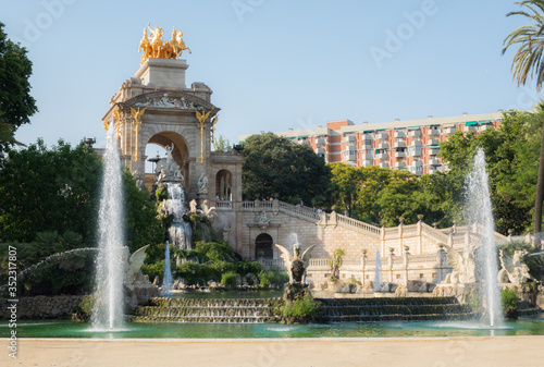 Fontaine in the park de la Ciutadella in Barcelona. Wide shot of the whole fontaine