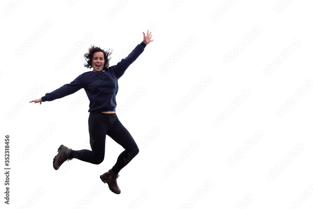 Happy and Excited Girl Jumping with Joy. Isolated on White Background.