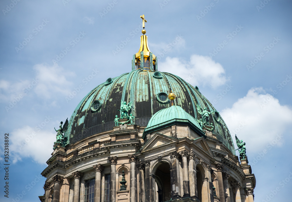 gorgeous old Berlin Cathedral in the sunny day. Close up look on the top parts