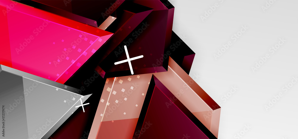 Metal glossy shiny geometric shapes with 3d effect composition. Techno futuristic vector abstract background For Wallpaper, Banner, Background, Card, Book Illustration, landing page