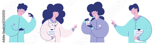 Doctors in modern style, set, Vector flat cartoon illustration.