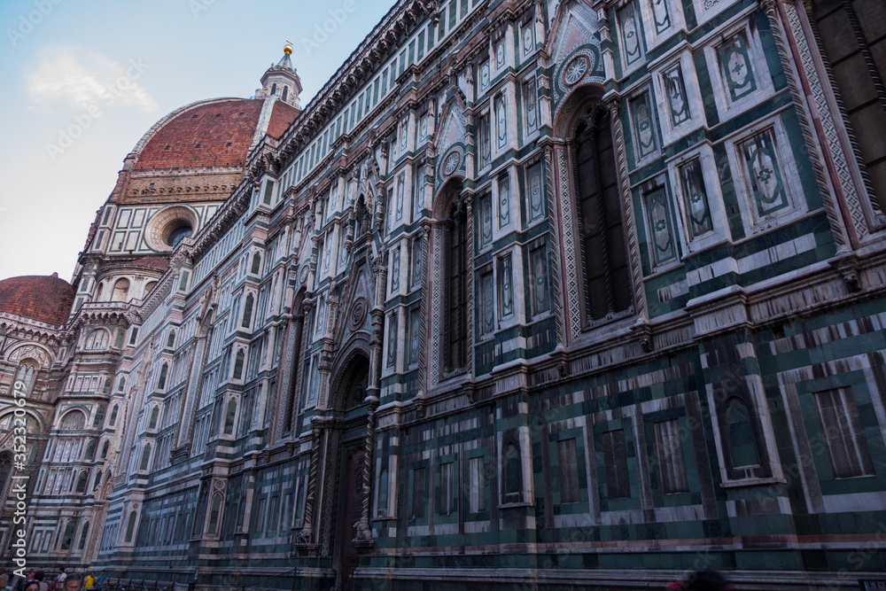 Exterior / facade of the Cathedral of Santa Maria del Fiore in Florence, Italy. Side fasade of the cathedral