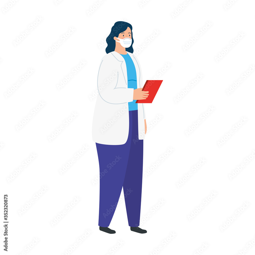 female doctor using medical protective mask against covid 19 on white background vector illustration design female doctor using medical protective mask against covid 19 on white background vector illustration design