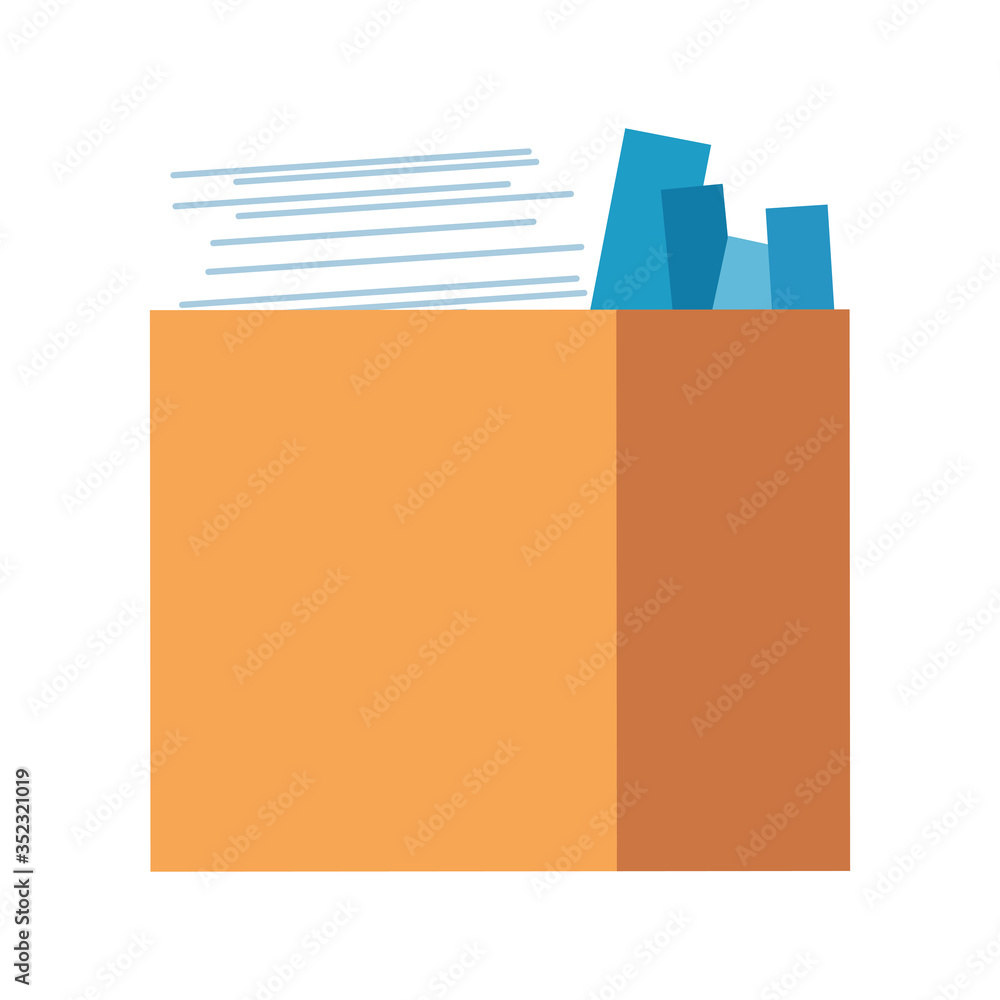 box with office objects, documents, books, on white background vector illustration design box with office objects, documents, books, on white background vector illustration design