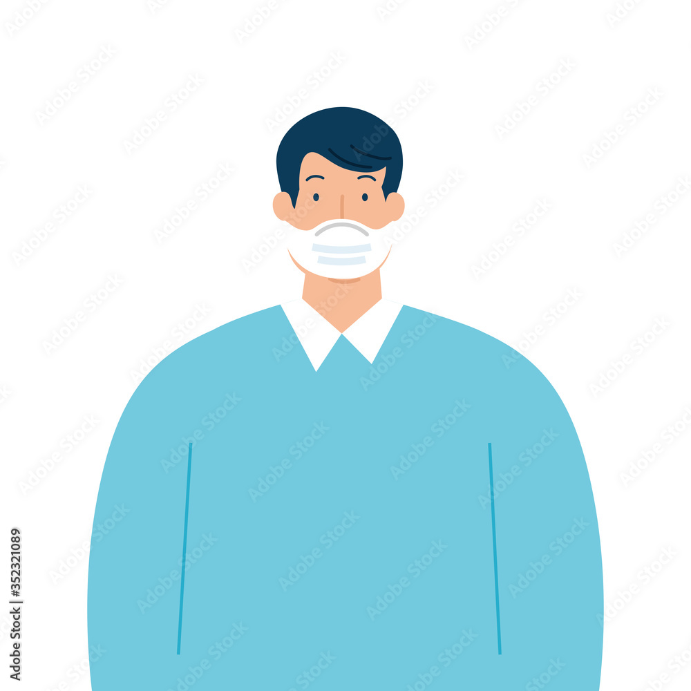 man using protective surgical mask for covid 19 prevention vector illustration design