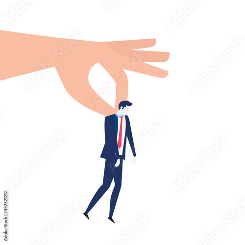 hand throws businessman, you are fired on white background vector illustration design