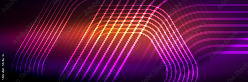 Shiny neon lines, stripes and waves, technology abstract background. Trendy abstract layout template for business or technology presentation, internet poster or web brochure cover, wallpaper Shiny neon lines, stripes and waves, technology abstract background. Trendy abstract layout template for business or technology presentation, internet poster or web brochure cover, wallpaper