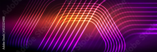 Shiny neon lines  stripes and waves  technology abstract background. Trendy abstract layout template for business or technology presentation  internet poster or web brochure cover  wallpaper