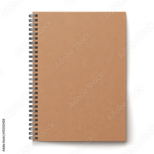 Realistic horizontal closed realistic spiral notepad mockup. Isolated notebook on white background.