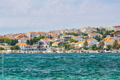 Picturesque coastal view of Novalja town on Pag island in Croatia