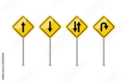 Road sign. Warning. Curves and Turns. Vector illustration