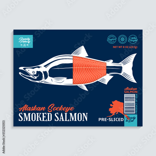 Vector smocked sockeye salmon package design