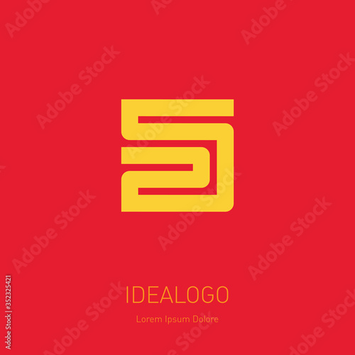 25 - logo or design element or icon with numbers 2 and 5. Vector Logotype on red background.