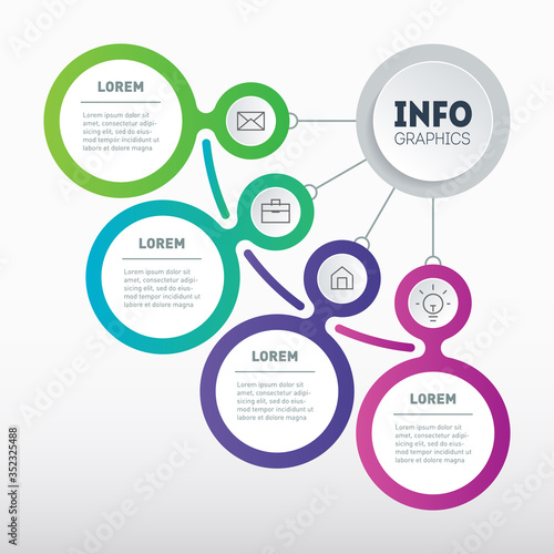 Business presentation or info graphics concept with 4 steps. A quarter of a circle. Template of diagram. Infographic of technology or education process with four options. Segmented Annual report.