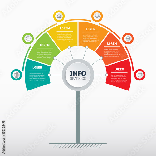 Business presentation or infographics concept with 6 options. Template of tree or diagram. Vector info graphic of technology or education process with six steps.