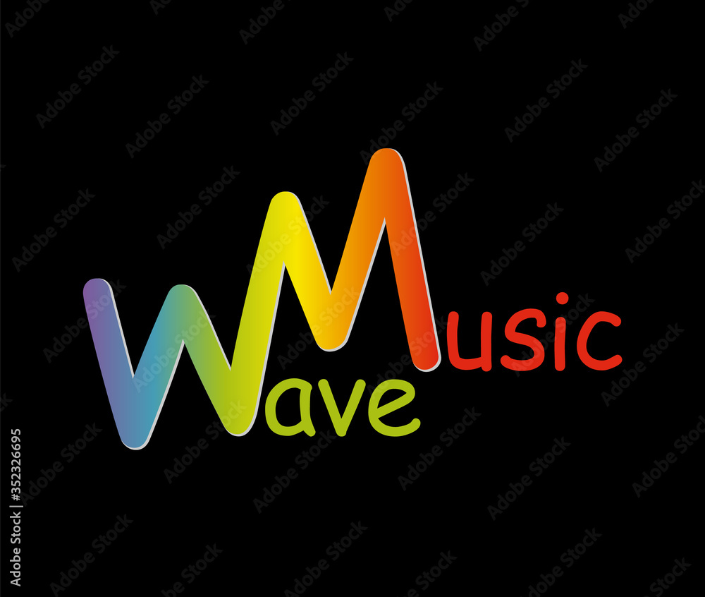 Rainbow music wave line logo. Modern pulse music player technology. Vector audio colorful wave logo on black background