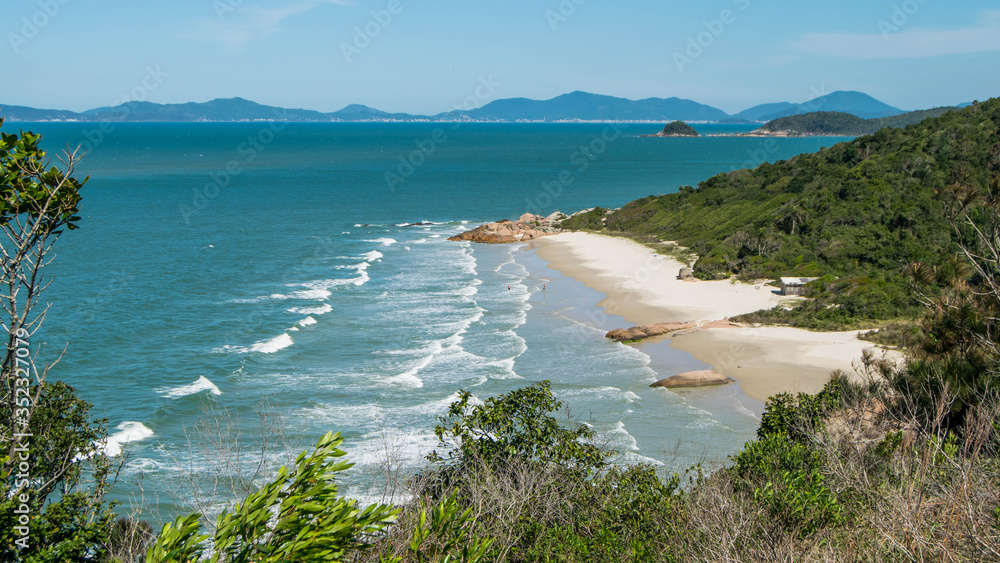 Aerial view of Fora beach (Praia de Fora) - Governador Celso Ramos. Beautiful wild beach in Santa Catarina - Brazil