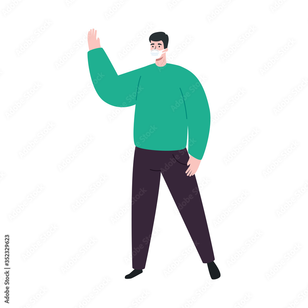 man using protective surgical mask for covid 19 prevention vector illustration design man using protective surgical mask for covid 19 prevention vector illustration design