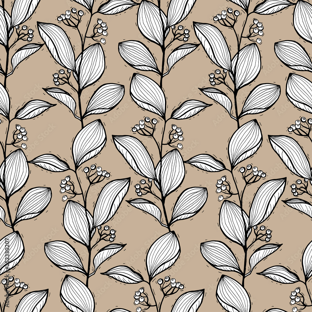 Seamless pattern Hand drawn plant branch Seamless pattern Hand drawn plant branch