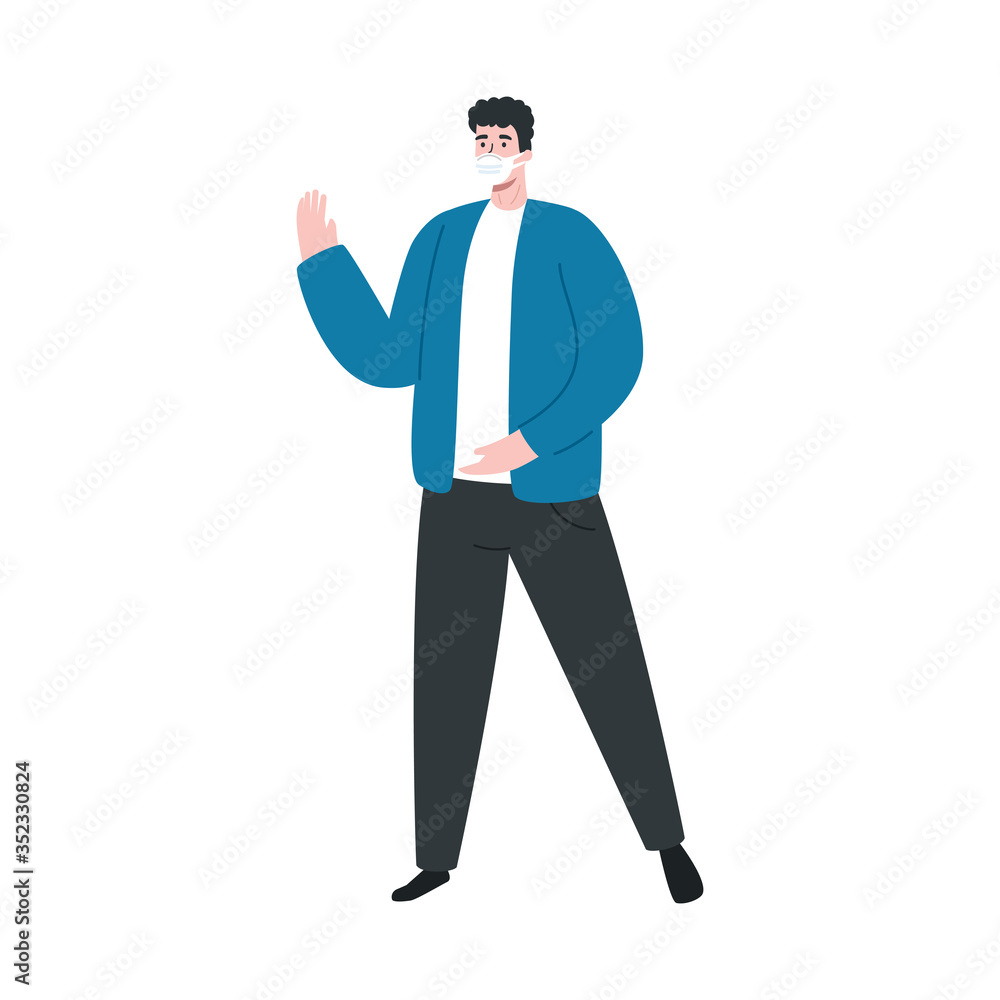 man using protective surgical mask for covid 19 prevention vector illustration design man using protective surgical mask for covid 19 prevention vector illustration design
