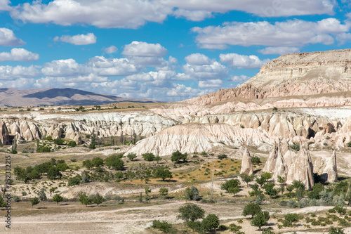 Volcanic formations in Red valley, Cappadocia, Nevsehir, Turkey.