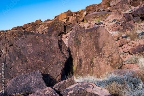 petroglyph rock art designs of ancient indigenous cultures in Owens Valley, California, USA