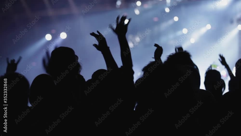 People with raised arms during show People with raised arms during show