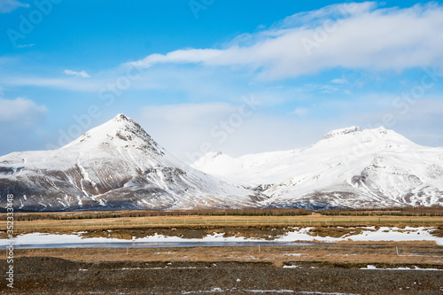 Mountainous countryside landscape of Hornafjordur in Iceland
