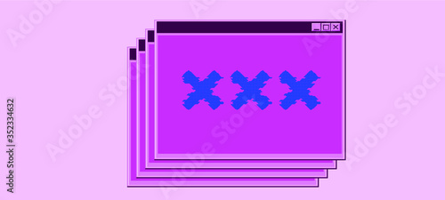 Terminal console window of retro PC with cross icon. Malware and ransomware concept.