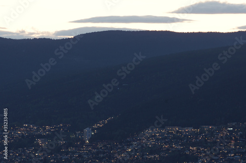 View of a city Drammen in evening time after sunset. © oleksandr