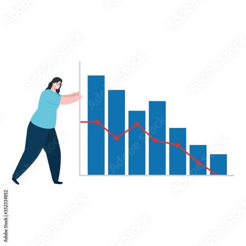 statistical report with woman using medical protective mask vector illustration design