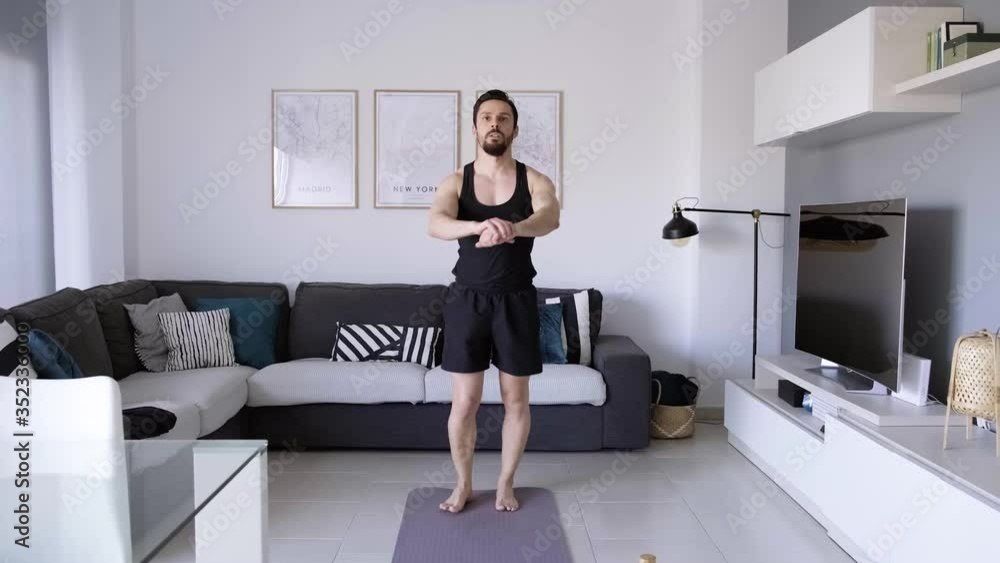 Boy at home doing aerobic exercise Boy at home doing aerobic exercise